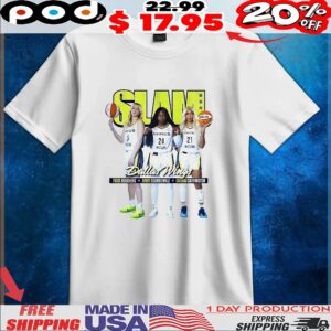 Paige Bueckers,Arike Ogunbowale and Dijonai Carrington Dallas Wings SLAM t shirt