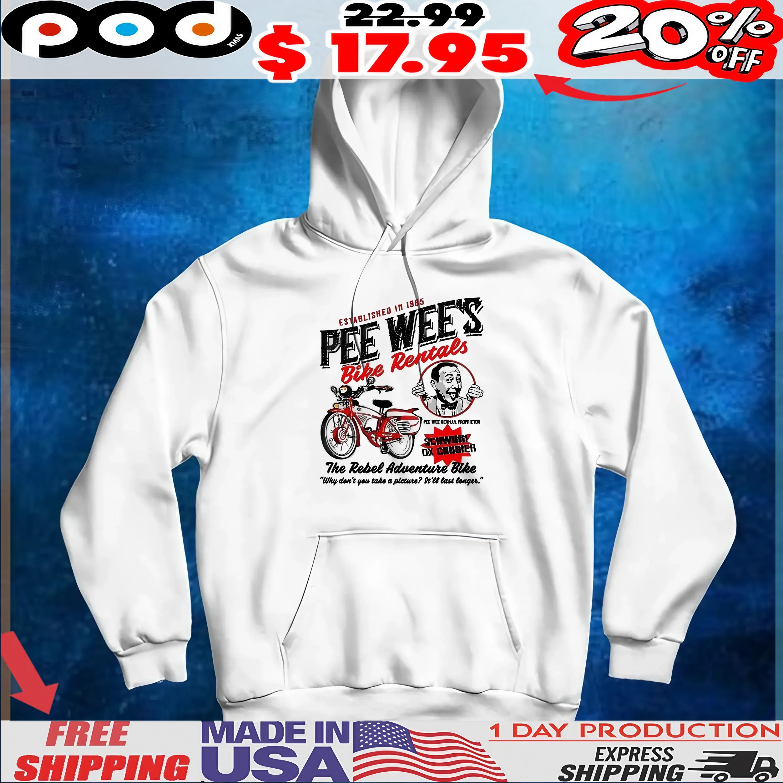 Pee Wee Herman Bike Rentals The Rebel Adventure Bike t shirt Pee Wee Herman Bike Rentals The Rebel Adventure Bike t shirt