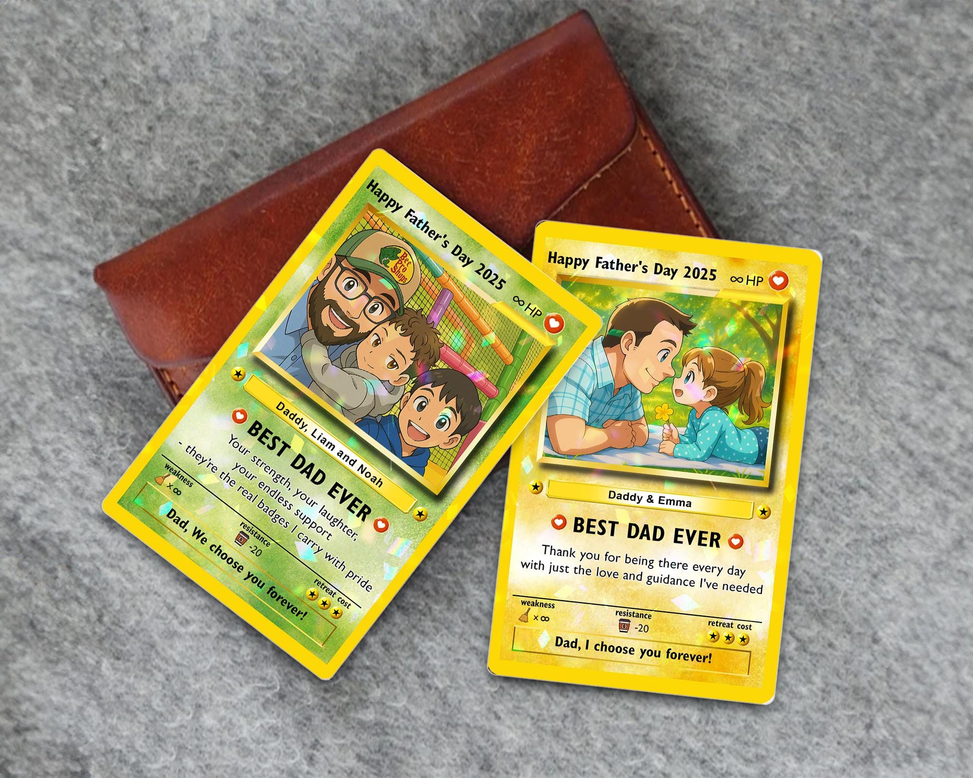 Personalized Father's Day Best Dad Ever Custom Photo Anime Art Card Wallet Card (2) Personalized Father's Day Best Dad Ever Custom Photo Anime Art Hologram Wallet Card