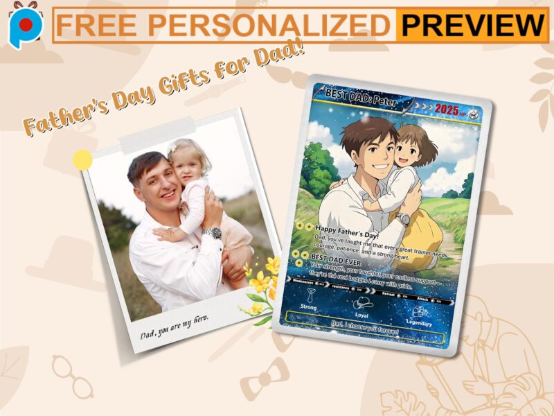 Personalized Anime Photo Gamer Dad Gift Free Custom Father's Day Pokémon Inspired Keepsake Card Personalized Anime Photo Gamer Dad Gift Free Custom Father's Day Pokémon Inspired Keepsake Card