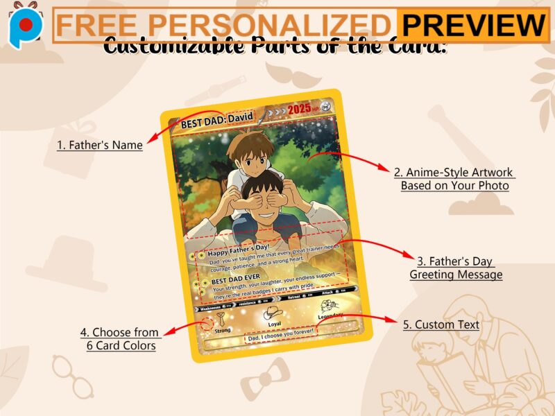 Personalized Anime Photo Gamer Dad Gift Free Custom Father's Day Pokémon Inspired Keepsake Card Personalized Anime Photo Gamer Dad Gift Free Custom Father's Day Pokémon Inspired Keepsake Card