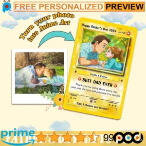 Personalized Father's Day Best Dad Ever Custom Photo Anime Art Hologram Wallet Card