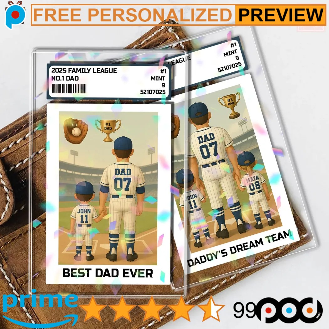 Personalized Father's Day Gift No 1 Dad & Kids Baseball Trading Card 2D Style Wallet Card