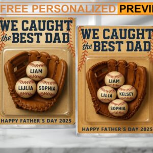 Personalized Father’s Day Gift We Caught The Best Dad Throwing Ball Custom Name Acrylic Block Plaque