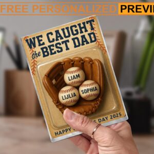 Personalized Father’s Day Gift We Caught The Best Dad Throwing Ball Custom Name Acrylic Block Plaque