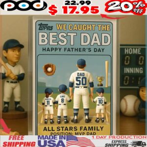 Personalized Father’s Day Gift We Caught the Best Dad Vintage Baseball Trading Card Style Acrylic Block Plaque