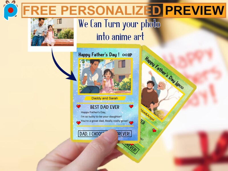 Personalized Father's Day Pokemon Anime PokeDad Metal and Hologram Wallet Card Personalized Father's Day Pokemon Anime PokeDad Metal and Hologram Wallet Card