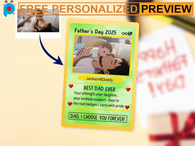 Personalized Father's Day Pokemon Anime PokeDad Metal and Hologram Wallet Card Personalized Father's Day Pokemon Anime PokeDad Metal and Hologram Wallet Card