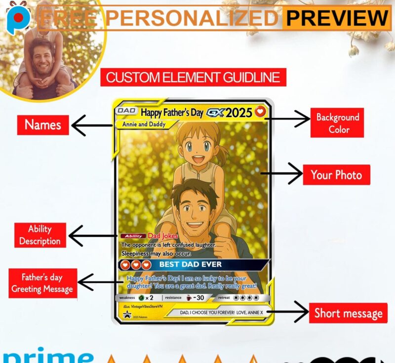 Personalized Father's Day Pokemon Best Dad Hologram Wallet Card Personalized Father's Day Pokemon Best Dad Hologram Wallet Card