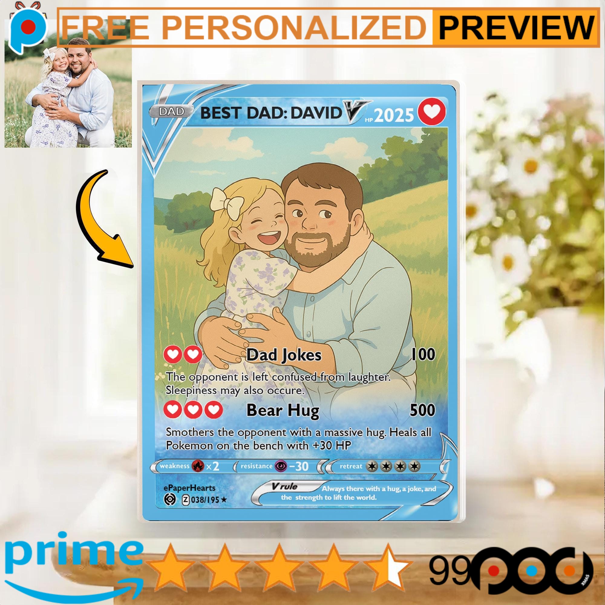 Personalized Father's Day Pokemon Card Anime Free Photo Acrylic Block Plaque Personalized Father's Day Pokemon Card Anime Free Photo Acrylic Block Plaque