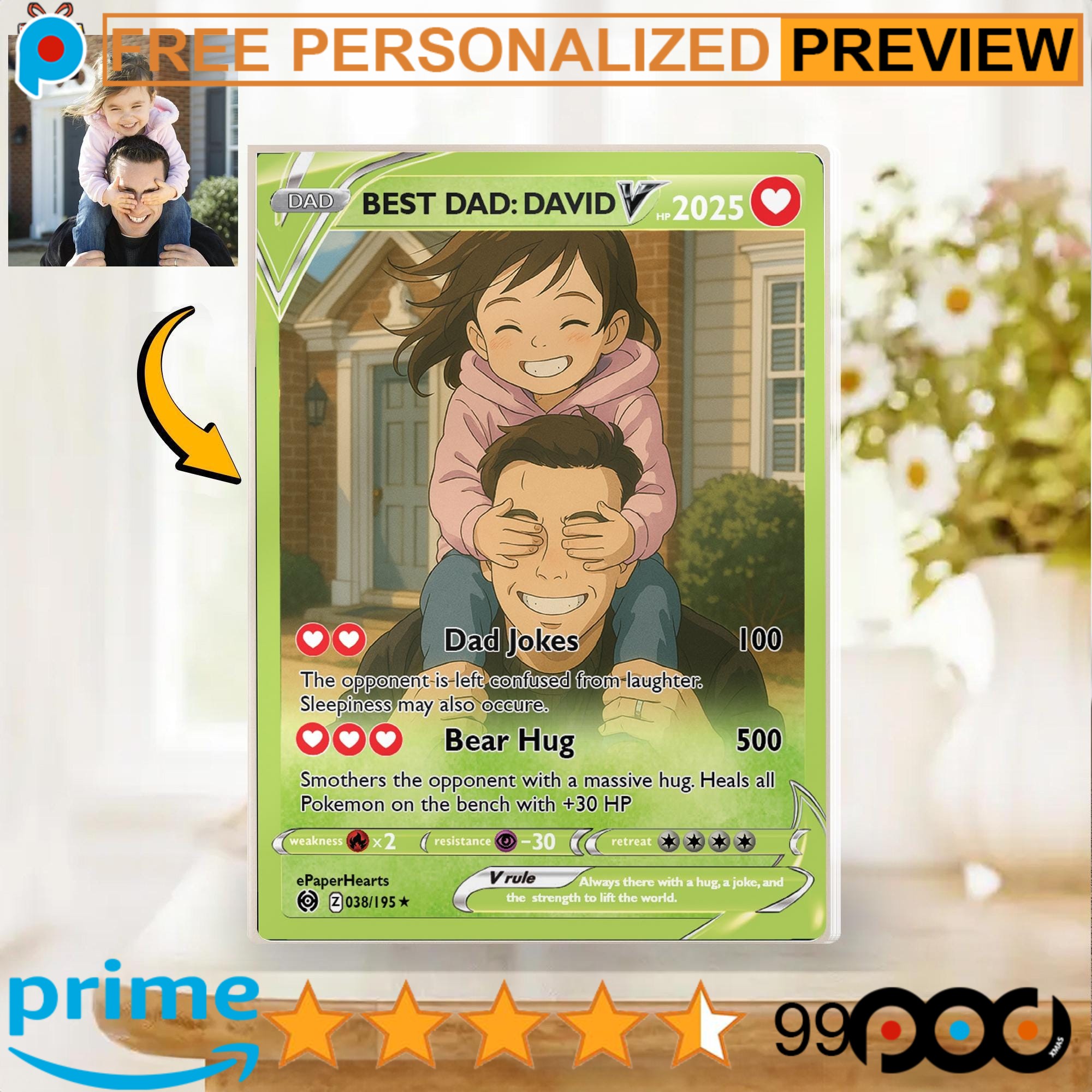 Personalized Father's Day Pokemon Card Anime Free Photo Acrylic Block Plaque Personalized Father's Day Pokemon Card Anime Free Photo Acrylic Block Plaque