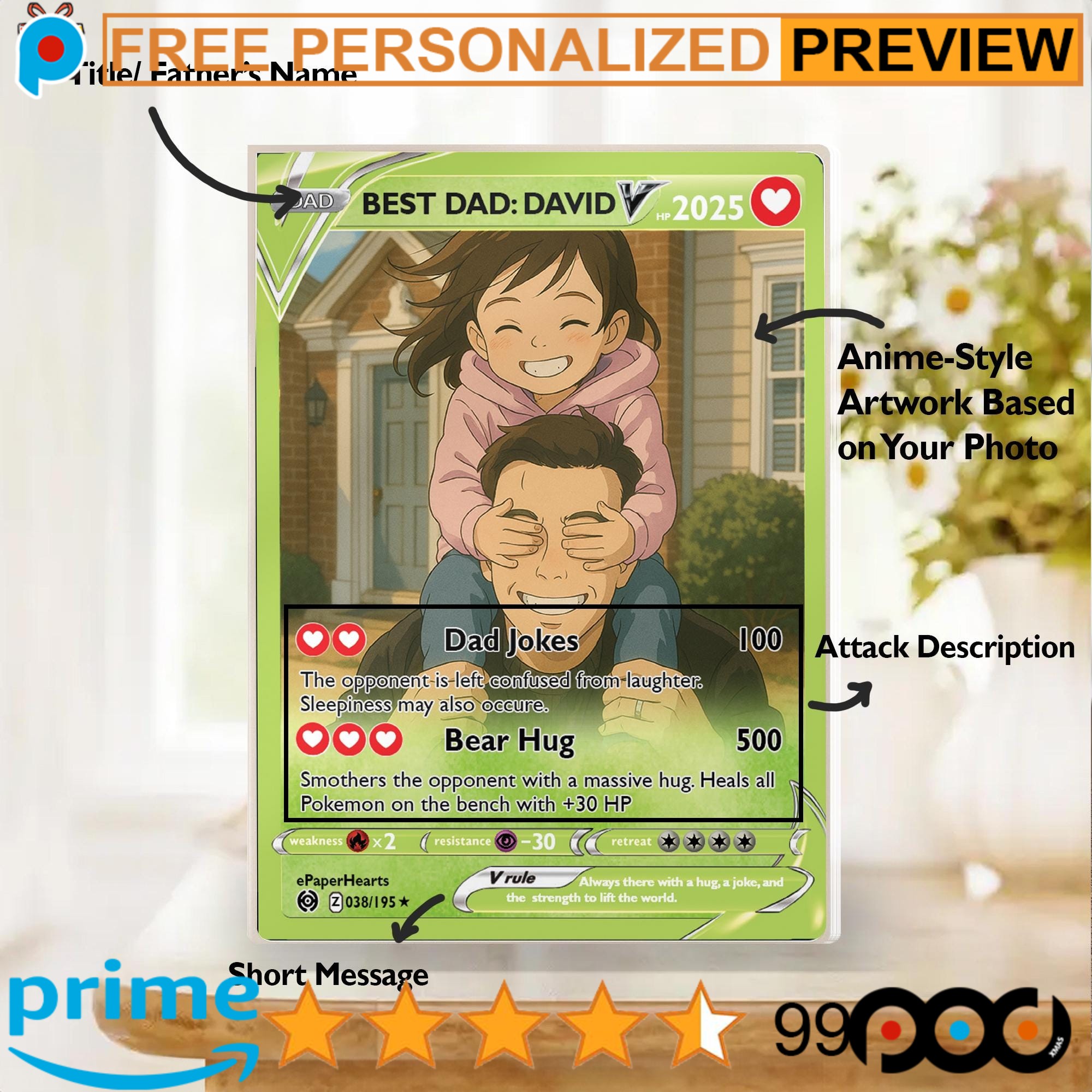 Personalized Father's Day Pokemon Card Anime Free Photo Acrylic Block Plaque Personalized Father's Day Pokemon Card Anime Free Photo Acrylic Block Plaque