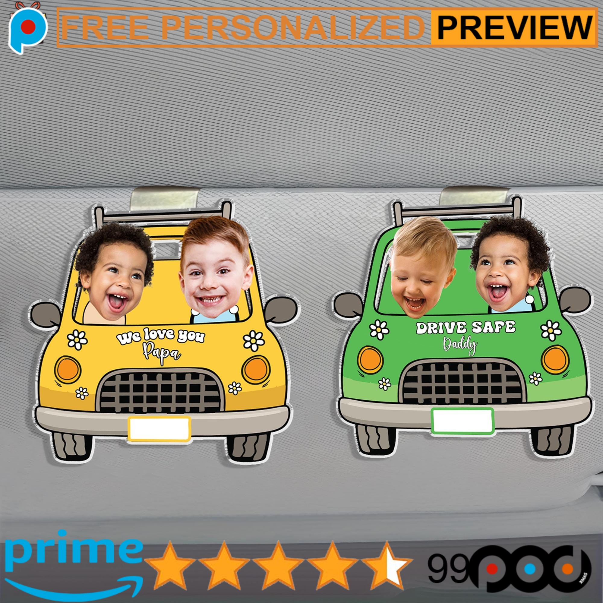 Personalized Photo Face Baby Drive Safe Daddy Father's Day Car Visor Clip