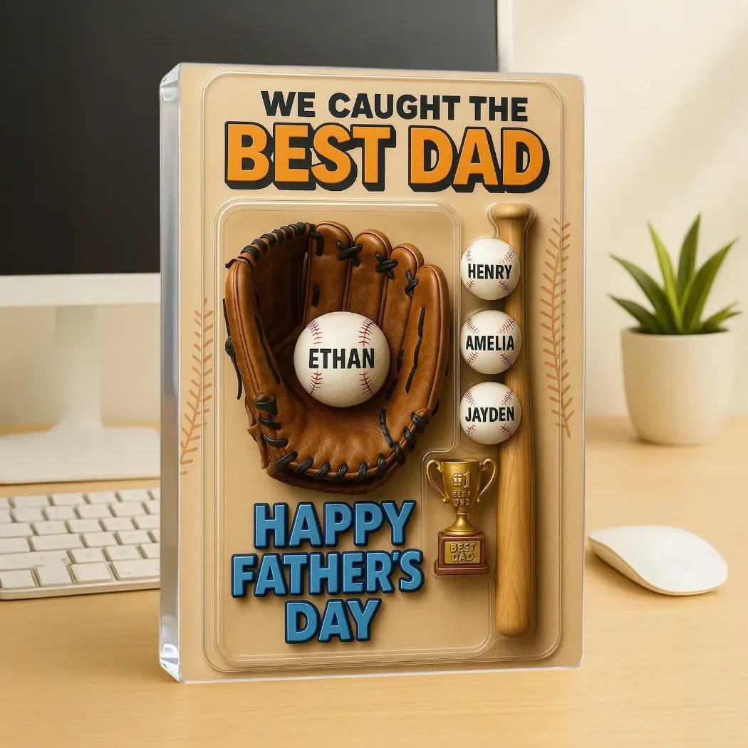 Personalized We Caught The Best Dad Baseball Father's Day Gift Acrylic Block Plaque