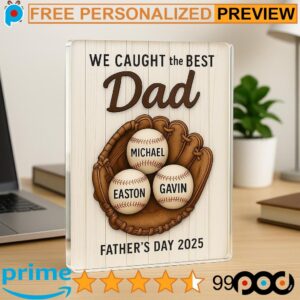 Personalized We Caught The Best Dad Custom Kid's Name Baseball Acrylic Block Plaque