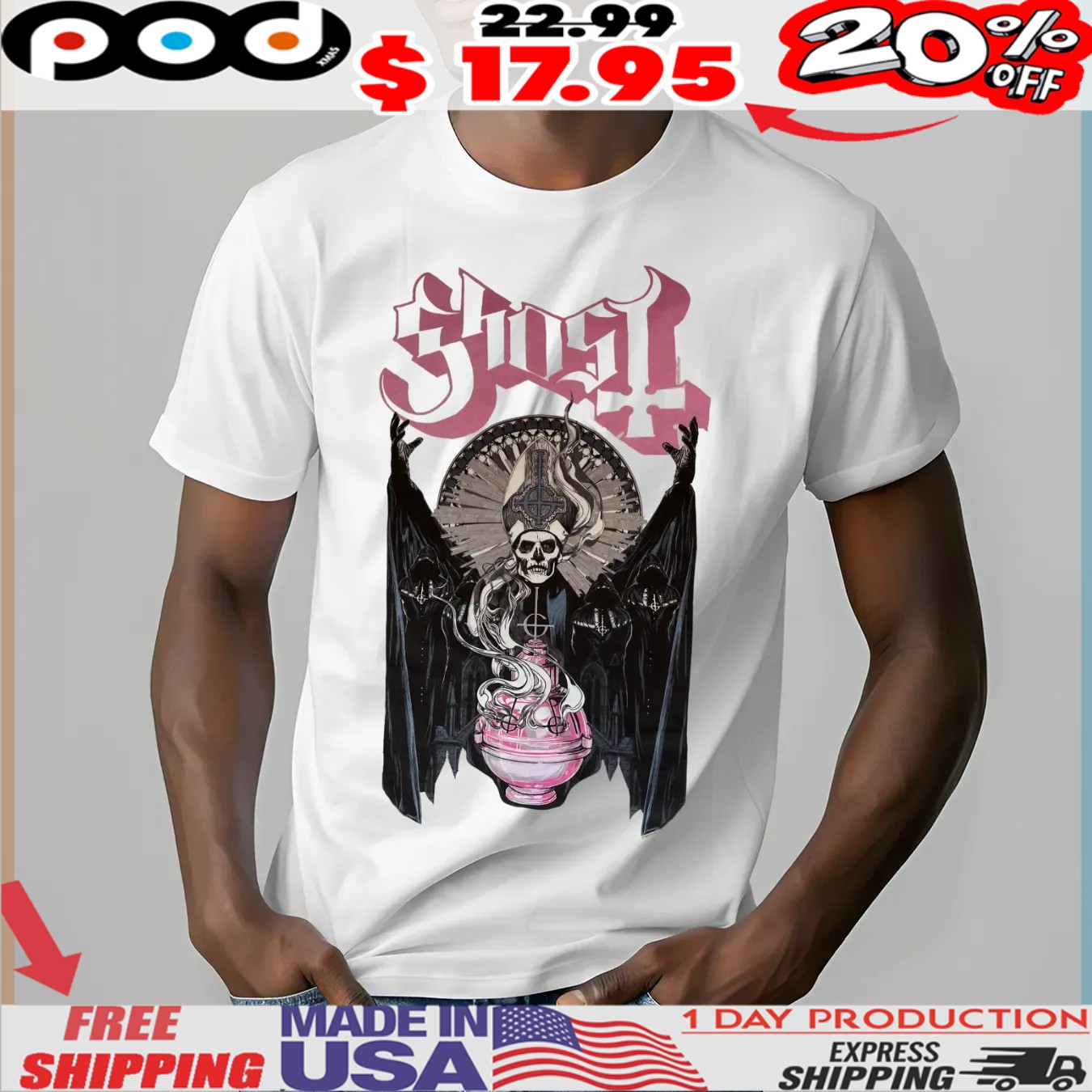 Pink Gothic Ghost Metal Skull Shirt Pink Gothic Ghost Metal Skull Shirt