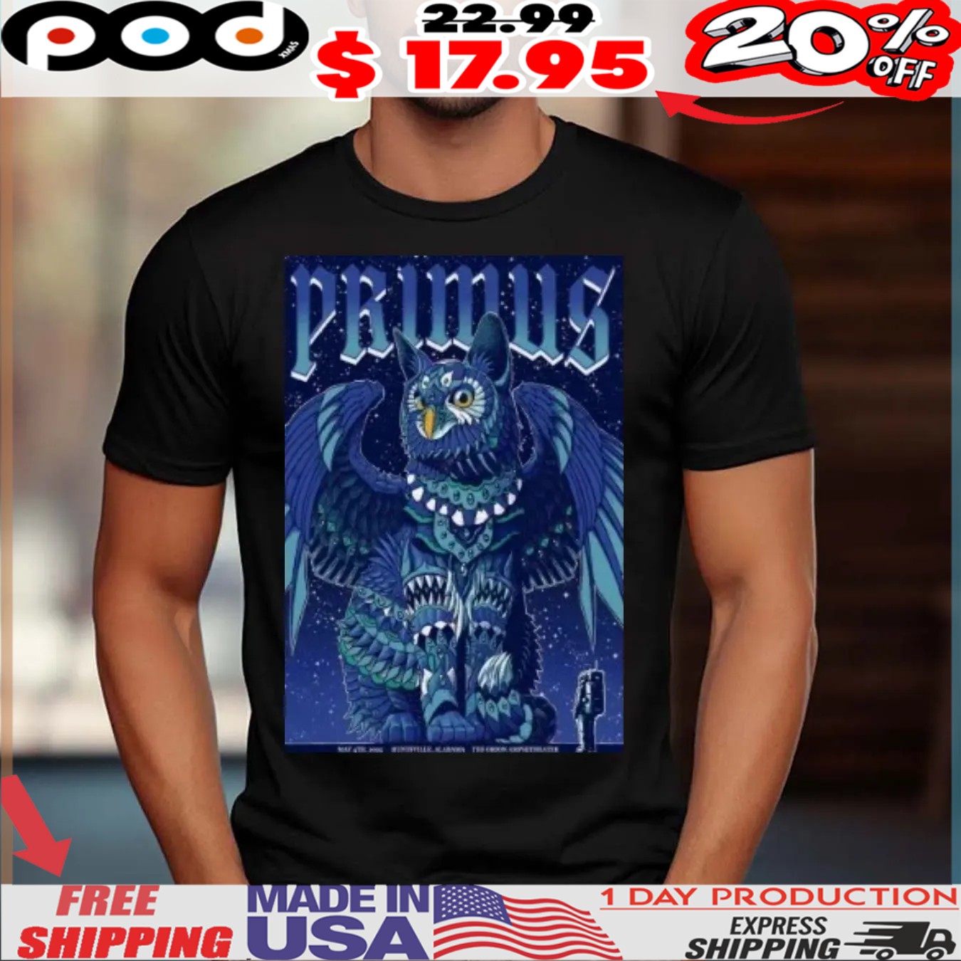 Primus The Orion Amphitheater, Huntsville, AL May 4 2025 Tour Shirt