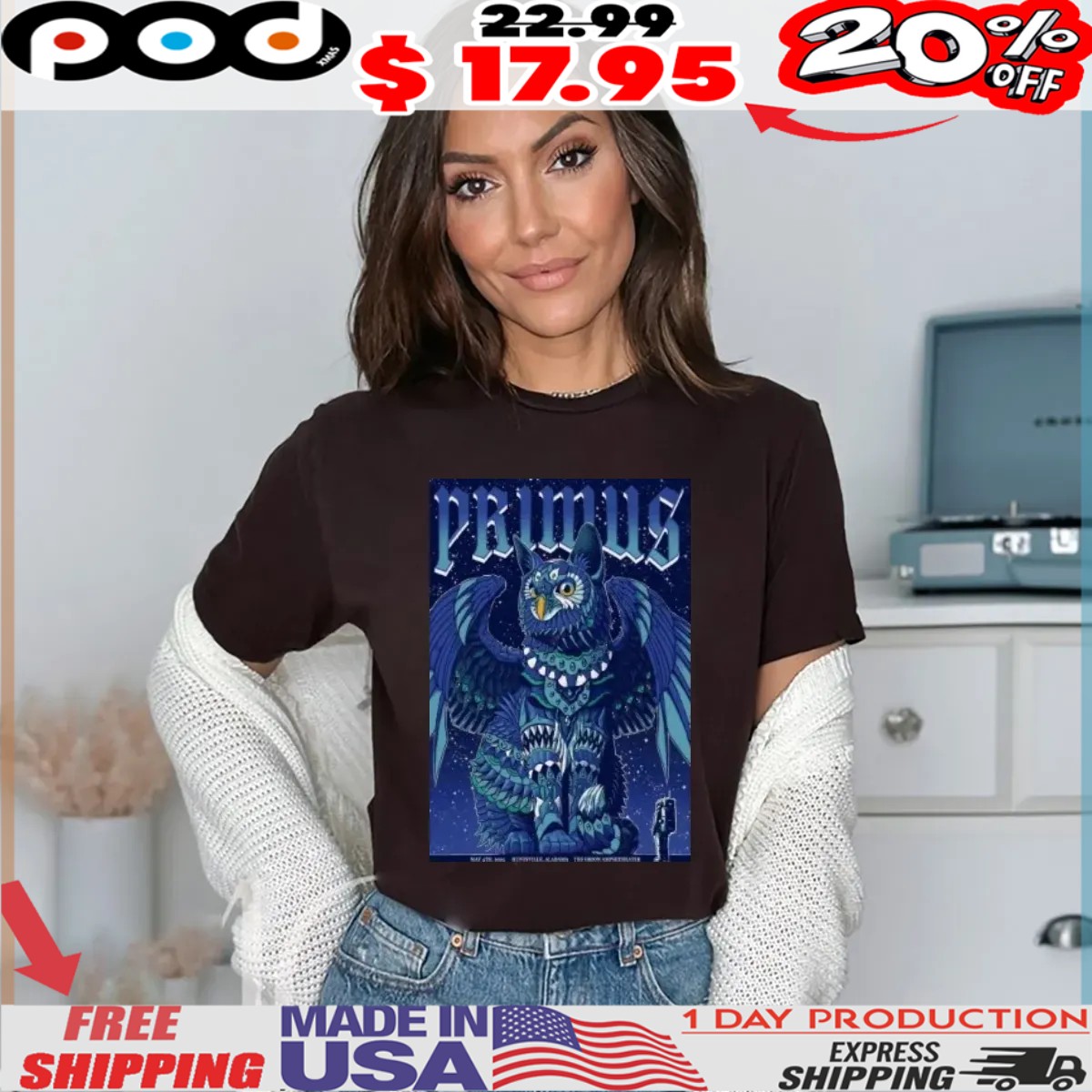 Primus The Orion Amphitheater, Huntsville, AL May 4 2025 Tour Shirt