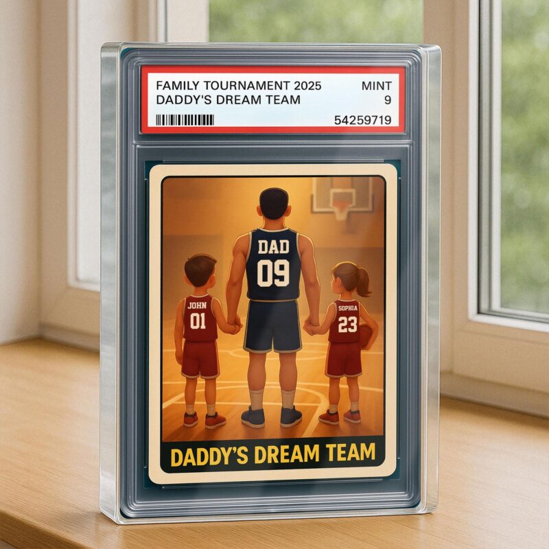 Fathers Day Gift Basketball No 1 Dad Grandpa Man And Kids Trading Card Style Personalized Acrylic Block Plaque