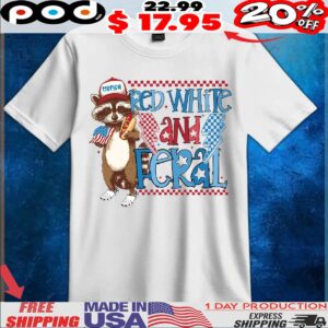 Raccoon Red White And Feral Merica Usa flag Independence Day Shirt