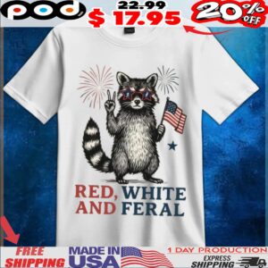 Red White And Feral Hotdog Raccoon 4th Of July Independence Day T Shirt