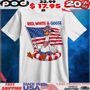 Red White And Goose Fishing Boho Patriotic Floral Fourth of July Retro America T Shirt