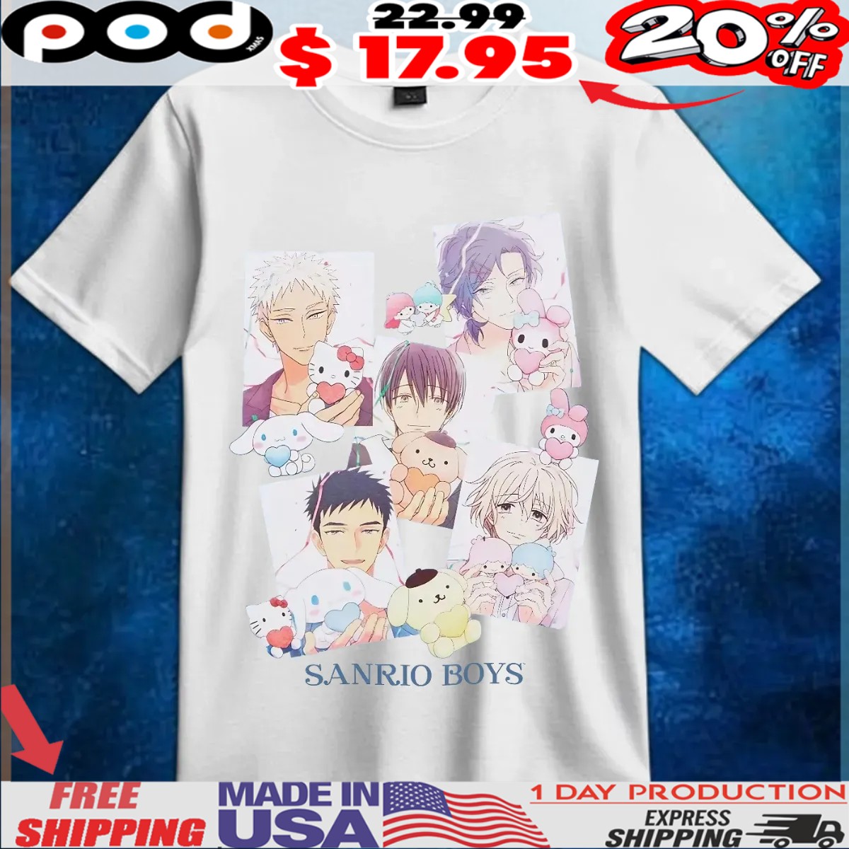 Sanrio Boys Group College T Shirt Sanrio Boys Group College T Shirt