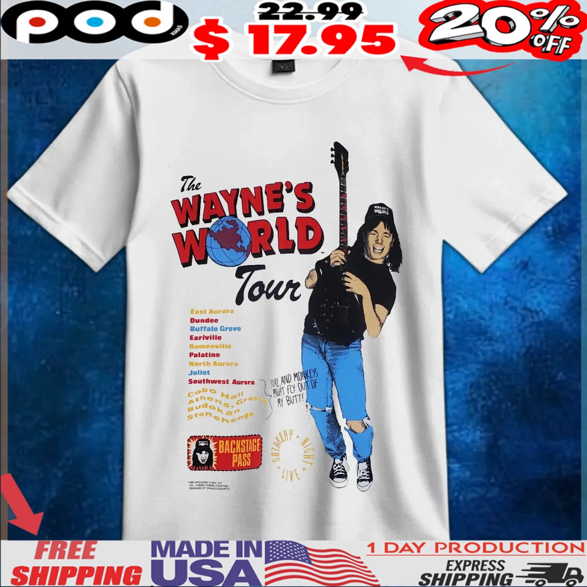 Scarlett Johansson The Waynes World Tour 1991 Saturday Night Live SNL T Shirt