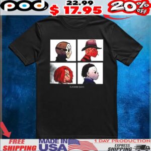 Slasher Days Jason Voorhees Freddy Krueger Chucky and Michael Myers X Gorillaz’ Demon Days shirt