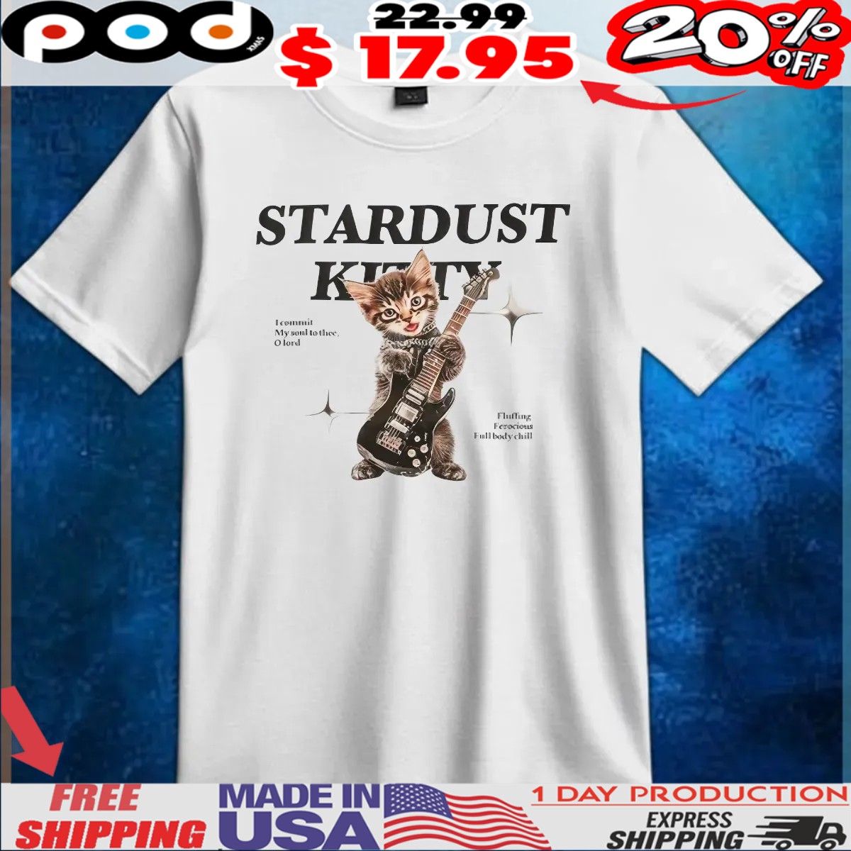Stardust Kitty I Commit My Soul To Thee, Olord Fluffing Ferocious Full Body Chill T Shirt