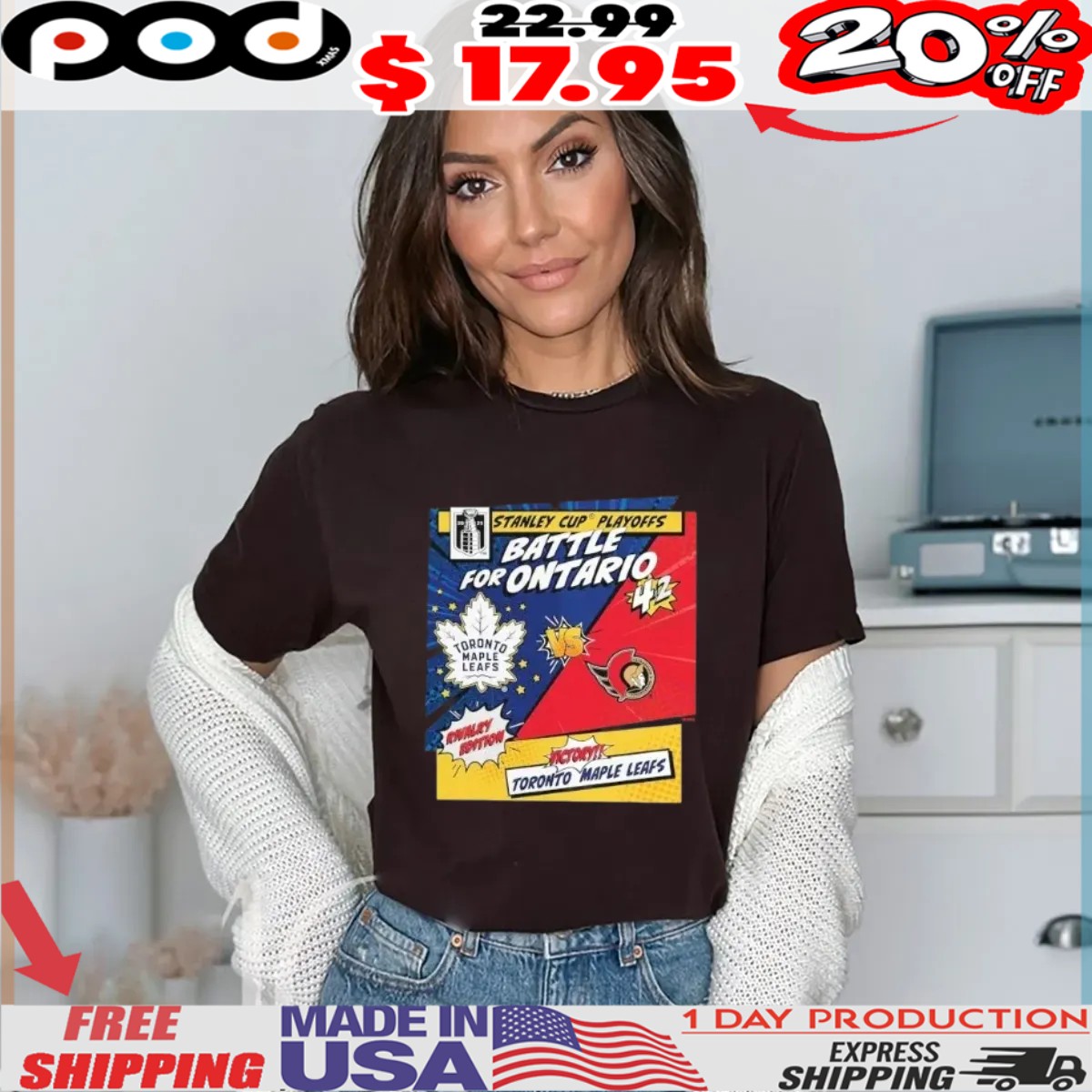 Toronto Maple Leafs vs Ottawa Senators 2025 Stanley Cup Playoffs Battle For Ontario Rivalry Comic Pop Shirt Toronto Maple Leafs vs Ottawa Senators 2025 Stanley Cup Playoffs Battle For Ontario Rivalry Comic Pop Shirt