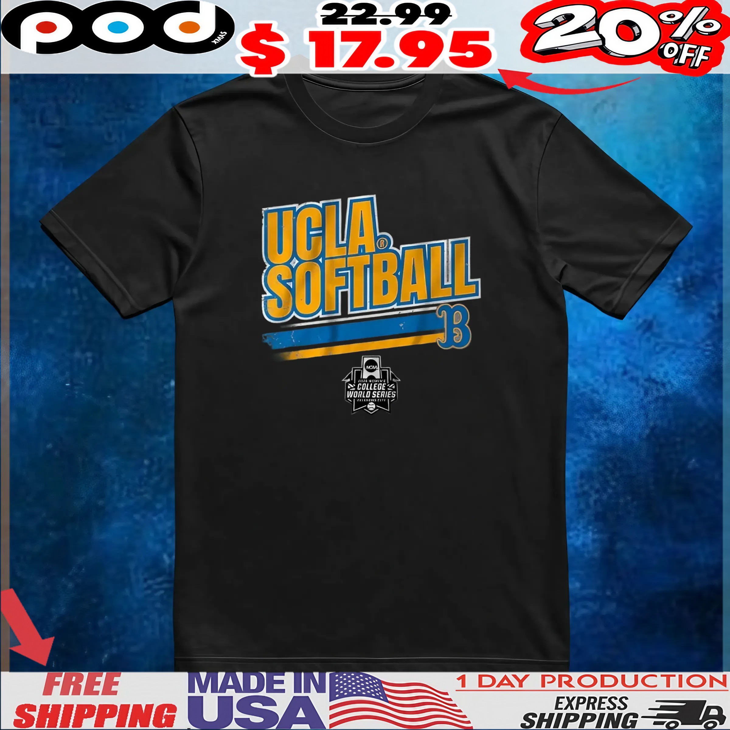 UCLA Softball Women's College World Series Stripe T Shirt UCLA Softball Women's College World Series Stripe T Shirt