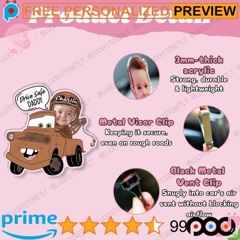 Drive Safe Daddy Custom Photo Acrylic Father's Day Disney Car Visor Clip