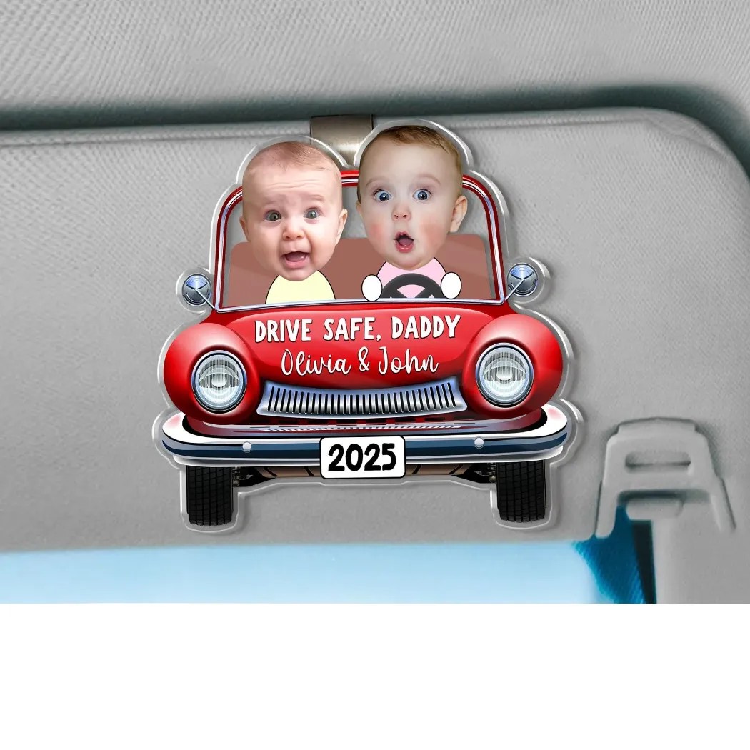 Vintage Car Baby Face Drive Safe Daddy Custom Photo Car Visor Clip