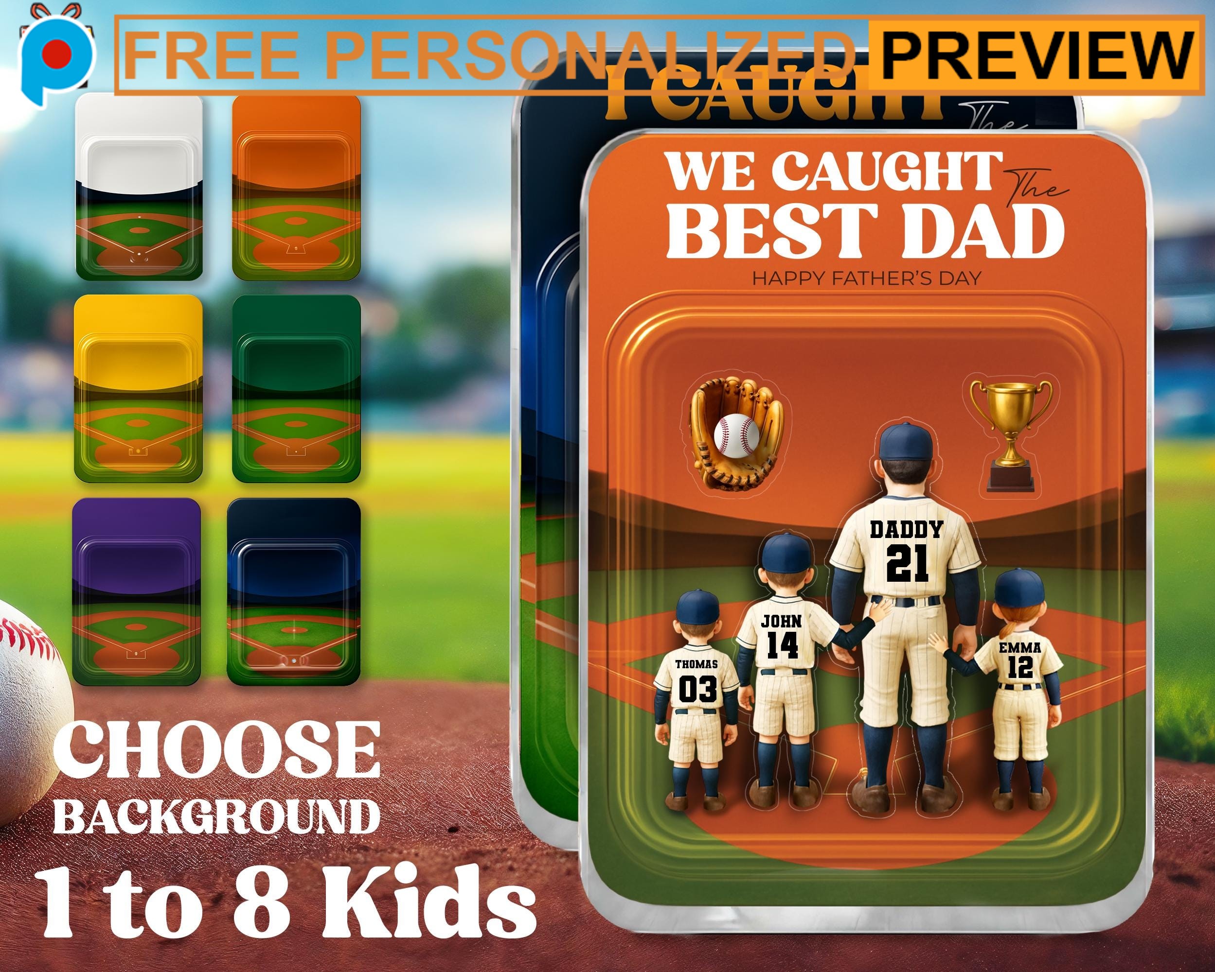 We Caught The Best Dad Baseball Father’s Day Personalized Name Father's Day Baseball Acrylic Block Plaque