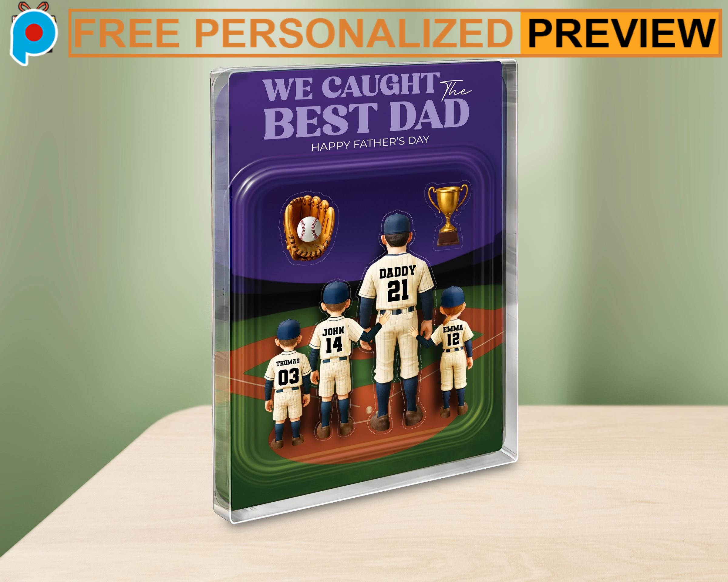 We Caught The Best Dad Baseball Father’s Day Personalized Name Father's Day Baseball Acrylic Block Plaque