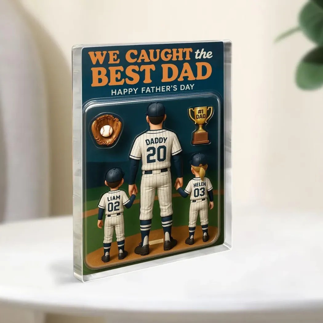 We Caught The Best Dad Baseball Happy Father's Day Personalized Acrylic Block Plaque