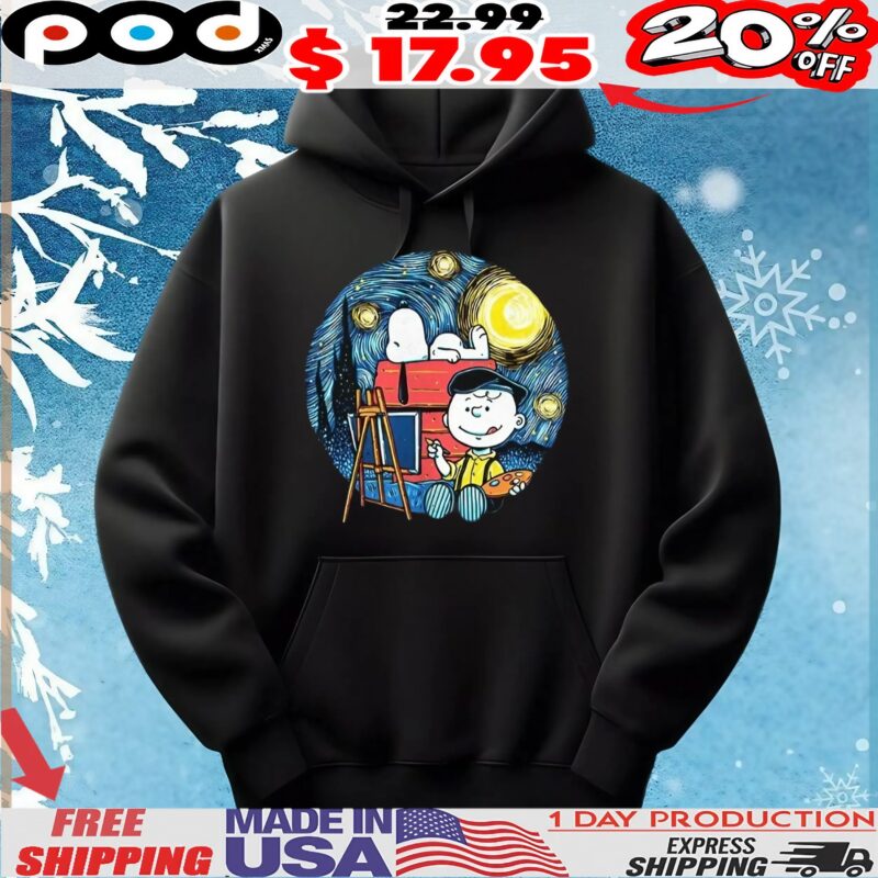 Charlie Brown Vincent Van Gogh painting a starry night with Snoopy painting the night shirt Charlie Brown Vincent Van Gogh painting a starry night with Snoopy painting the night shirt