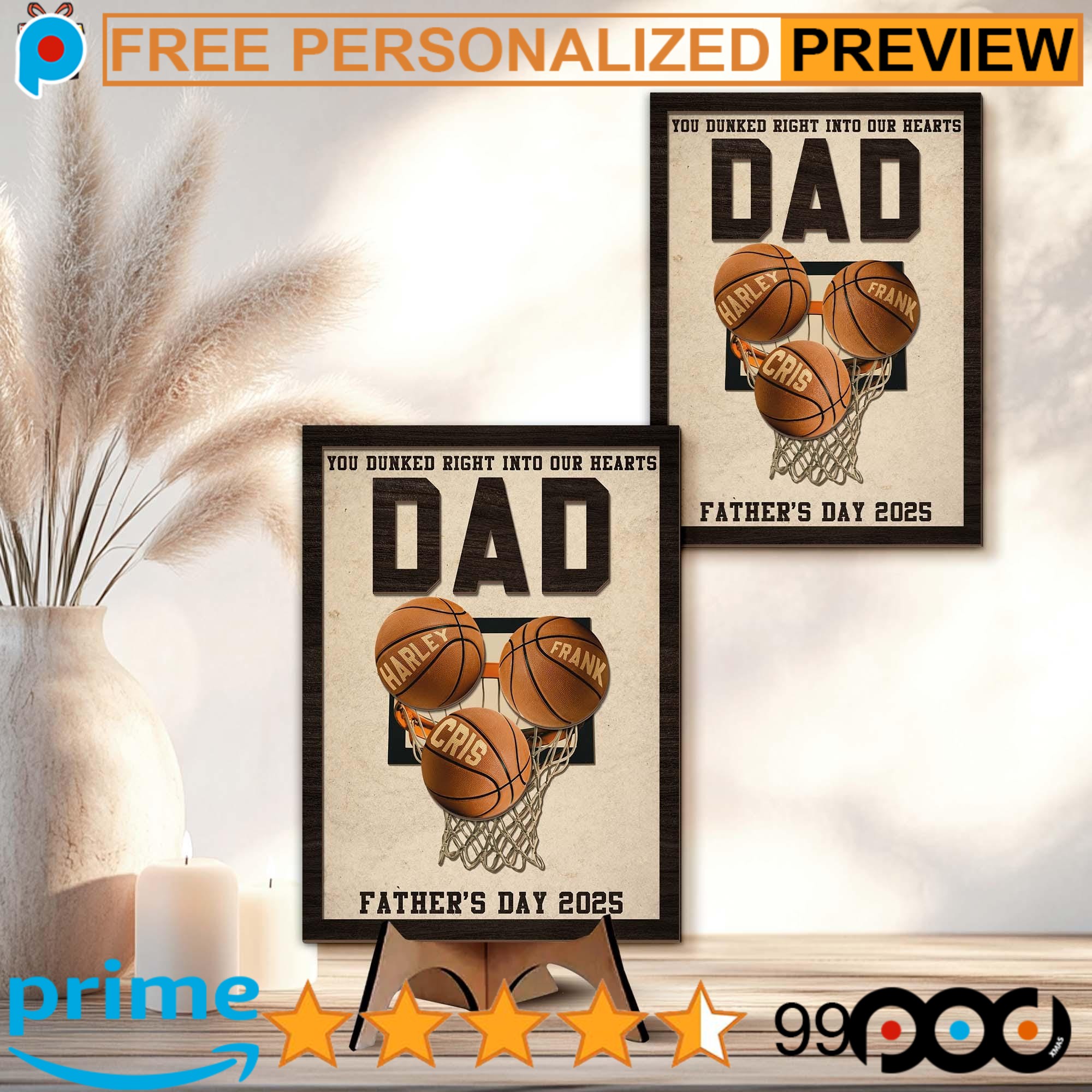 You Dunked Right Into Our Heart Basketball Dad Personalized Name Father's Day 2-Layered Wooden Plaque With Stand You Dunked Right Into Our Heart Basketball Dad Personalized Name Father's Day 2-Layered Wooden Plaque With Stand