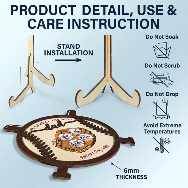 il_fullxfull.6823417282_dj1l Personalized We Caught The Best Dad Custom Kid's Name Baseball Sign Father's Day Gifts 2-Layered Wooden