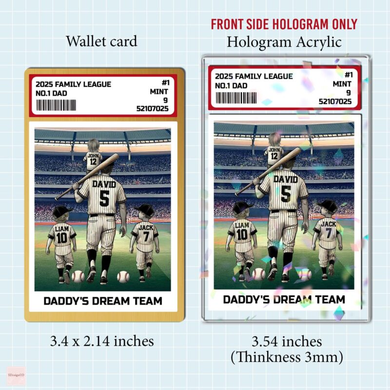 2025 Family League Baseball No 1 Dad Man And Kids Card Personalized Fathers Day Gift Baseball Dad Wallet Card