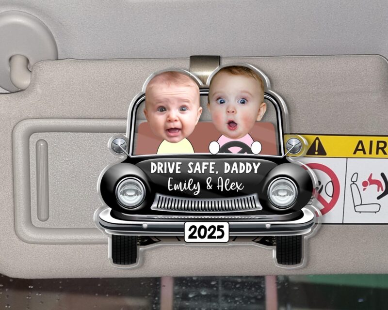 Vintage Car Baby Face Drive Safe Daddy Custom Photo Car Visor Clip