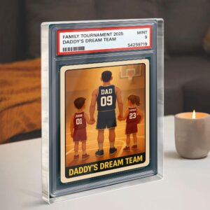 Fathers Day Gift Basketball No 1 Dad Grandpa Man And Kids Trading Card Style Personalized Acrylic Block Plaque