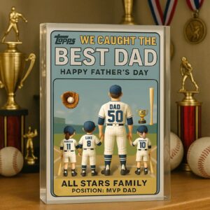 Personalized Father’s Day Gift We Caught the Best Dad Vintage Baseball Trading Card Style Acrylic Block Plaque