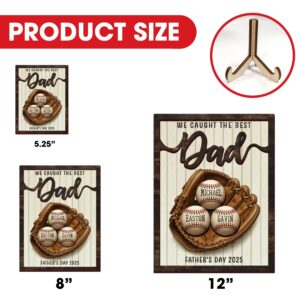 Personalized We Caught The Best Dad Custom Kid's Name Baseball Sign Father's Day Gifts 2-Layered Wooden