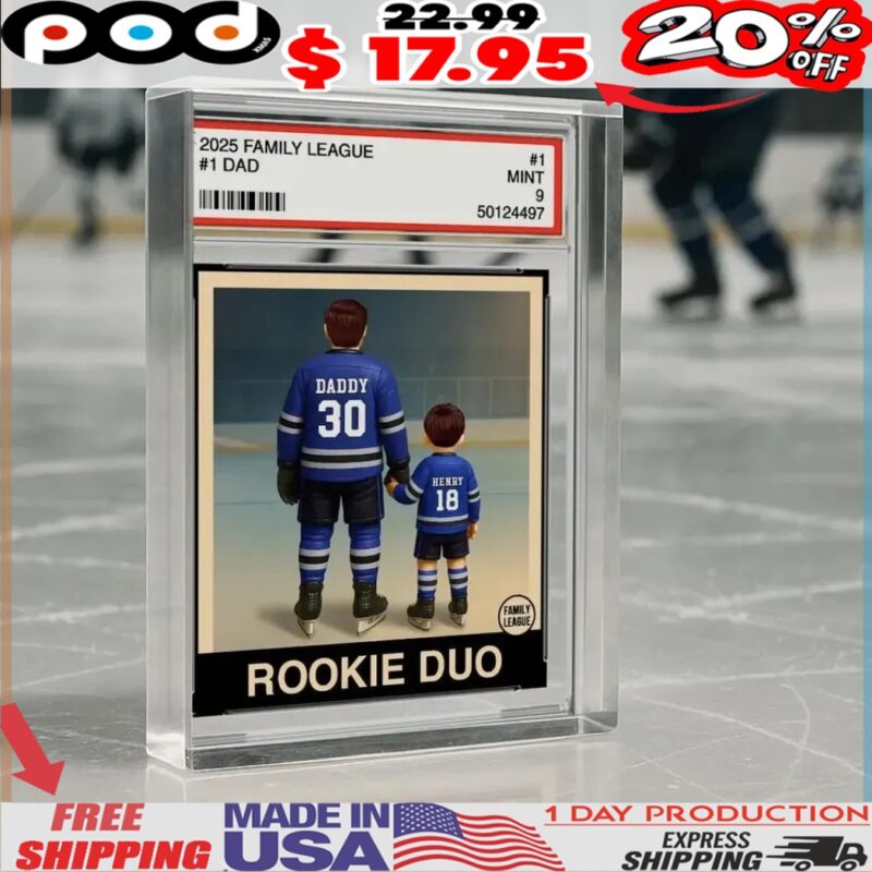 Hockey No 1 Dad Man & Kids Trading Card Style Personalized Acrylic Block Plaque
