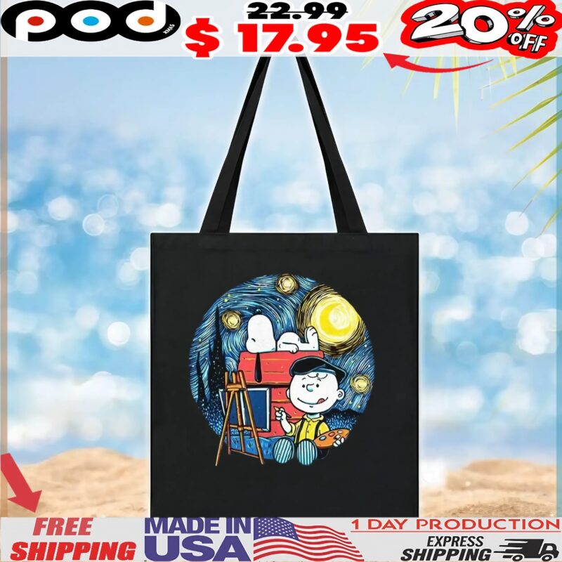 Charlie Brown Vincent Van Gogh painting a starry night with Snoopy painting the night shirt Charlie Brown Vincent Van Gogh painting a starry night with Snoopy painting the night shirt
