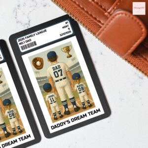 No 1 Dad and Kids Baseball Father's Day Gift For Dad Trading Card 2D Style Personalized Baseball Dad Wallet Card