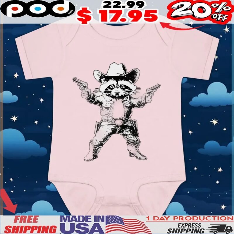 Cowboy raccoon with gun funny t shirt