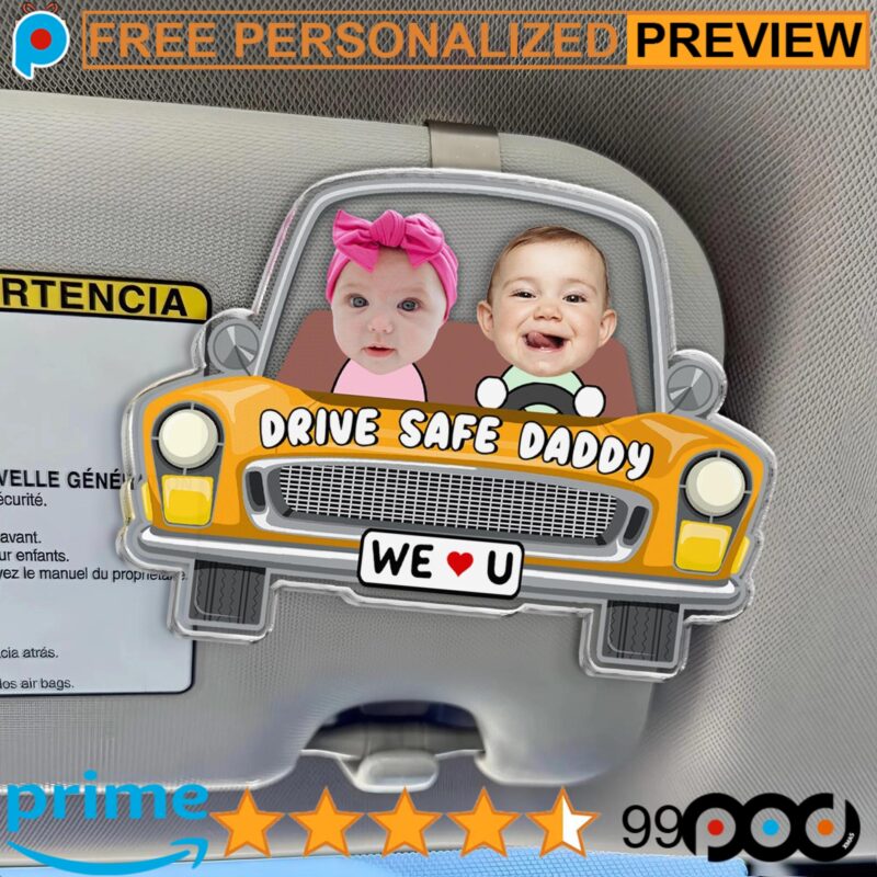 Drive Safe Daddy Personalized Father's Day Gift Photo Car Visor Clip